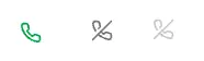 The phone icon in the top bar shown in its three states: green for answering, grey for not answering, faded for no trigger URL configured